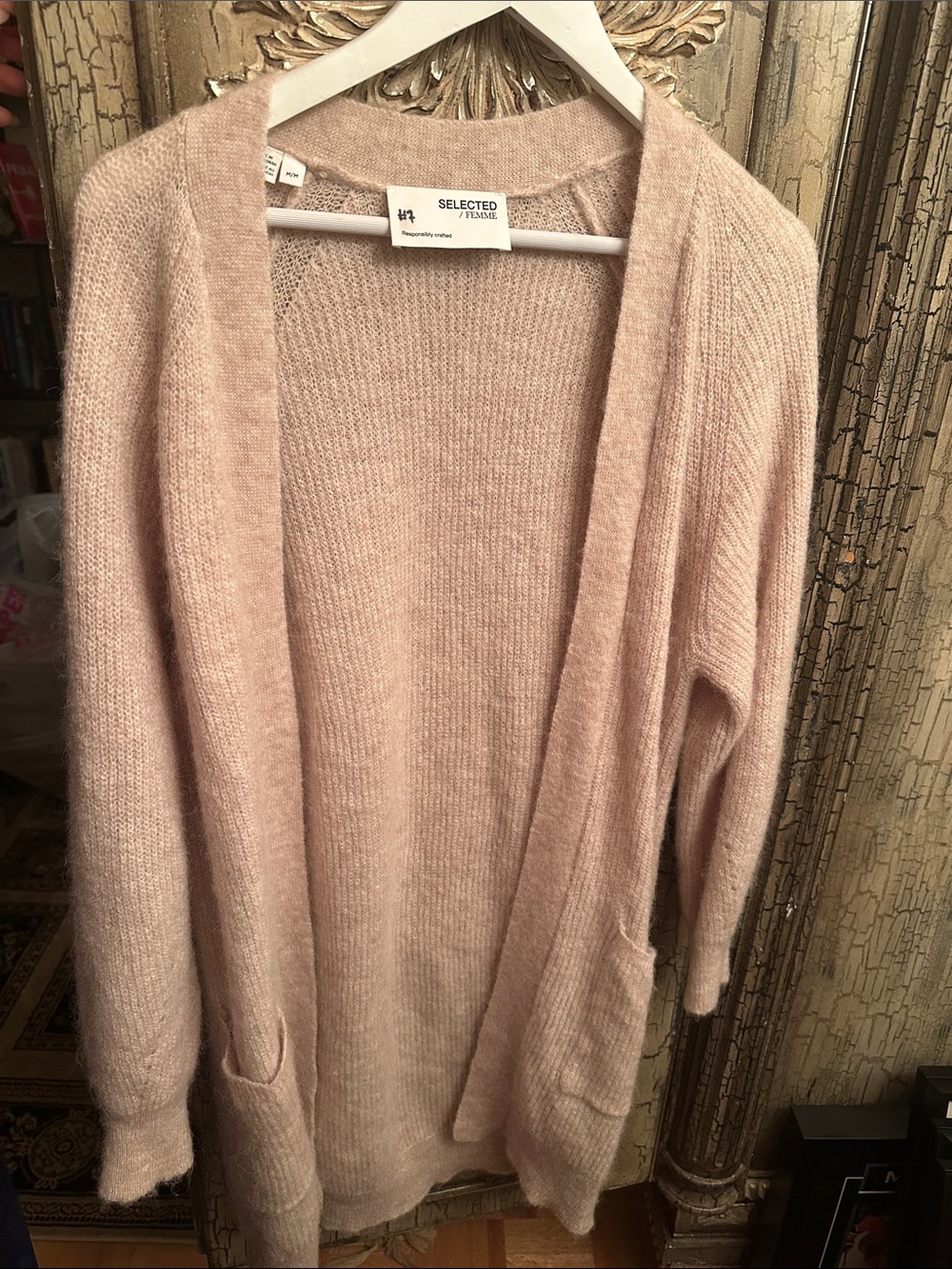 SELECTED FEMME Women’s Long Knit Cardigan – Beige / oatmeal